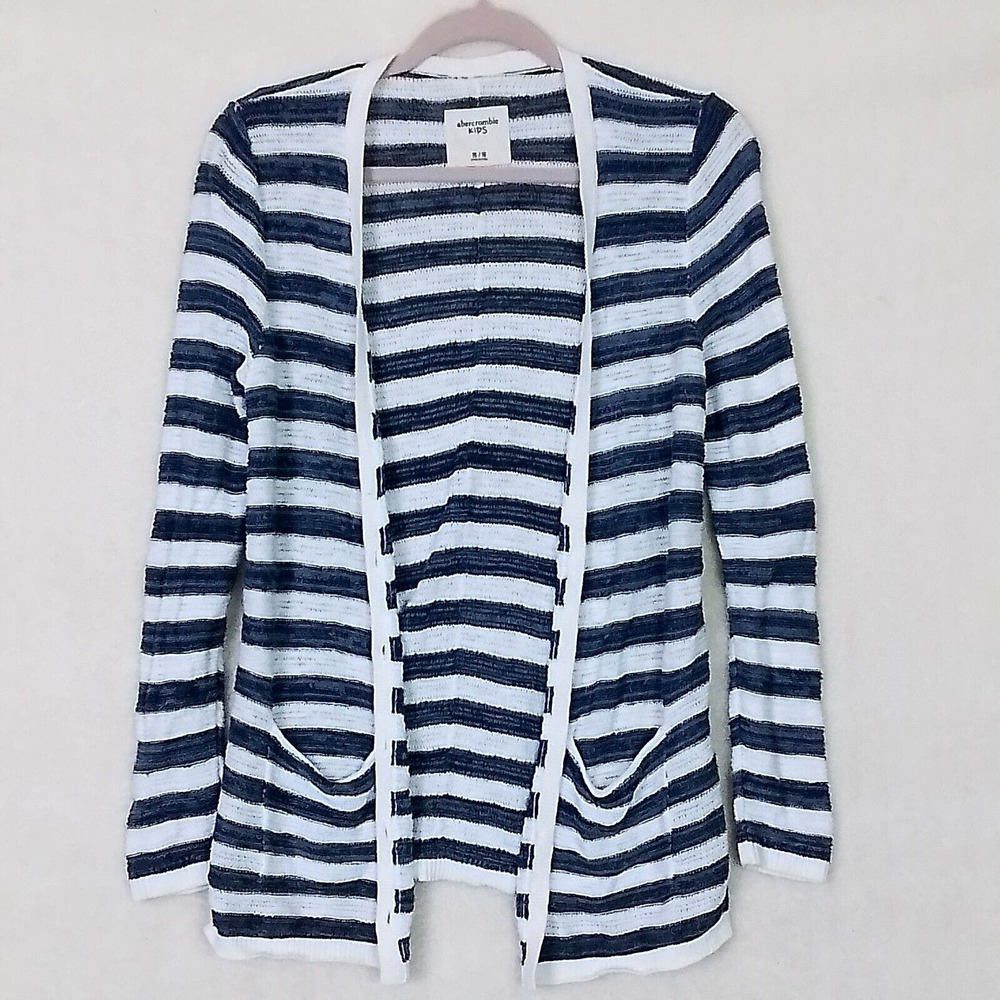 Abercrombie Kids Long‎ Line Cardigan Sweater Size XL 15-16 Blue White Stripe